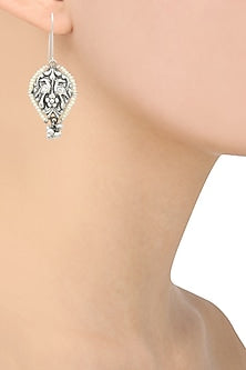 Silver Finish Floral Textured Pearl Earrings