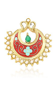 Gold Finish Glass Stone Red Enamel Crescent Ring