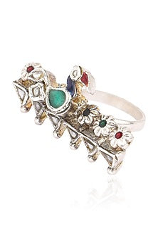 Silver Finish Bird Motif Statement Ring