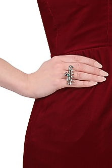 Silver Finish Bird Motif Statement Ring