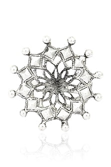 Silver Finish Beads Flower Ring