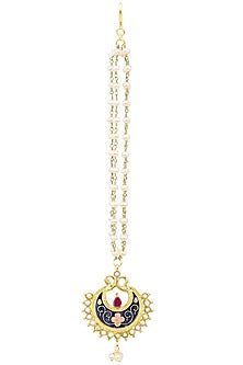 Gold Finish Blue Crescent Motid Maang Tikka