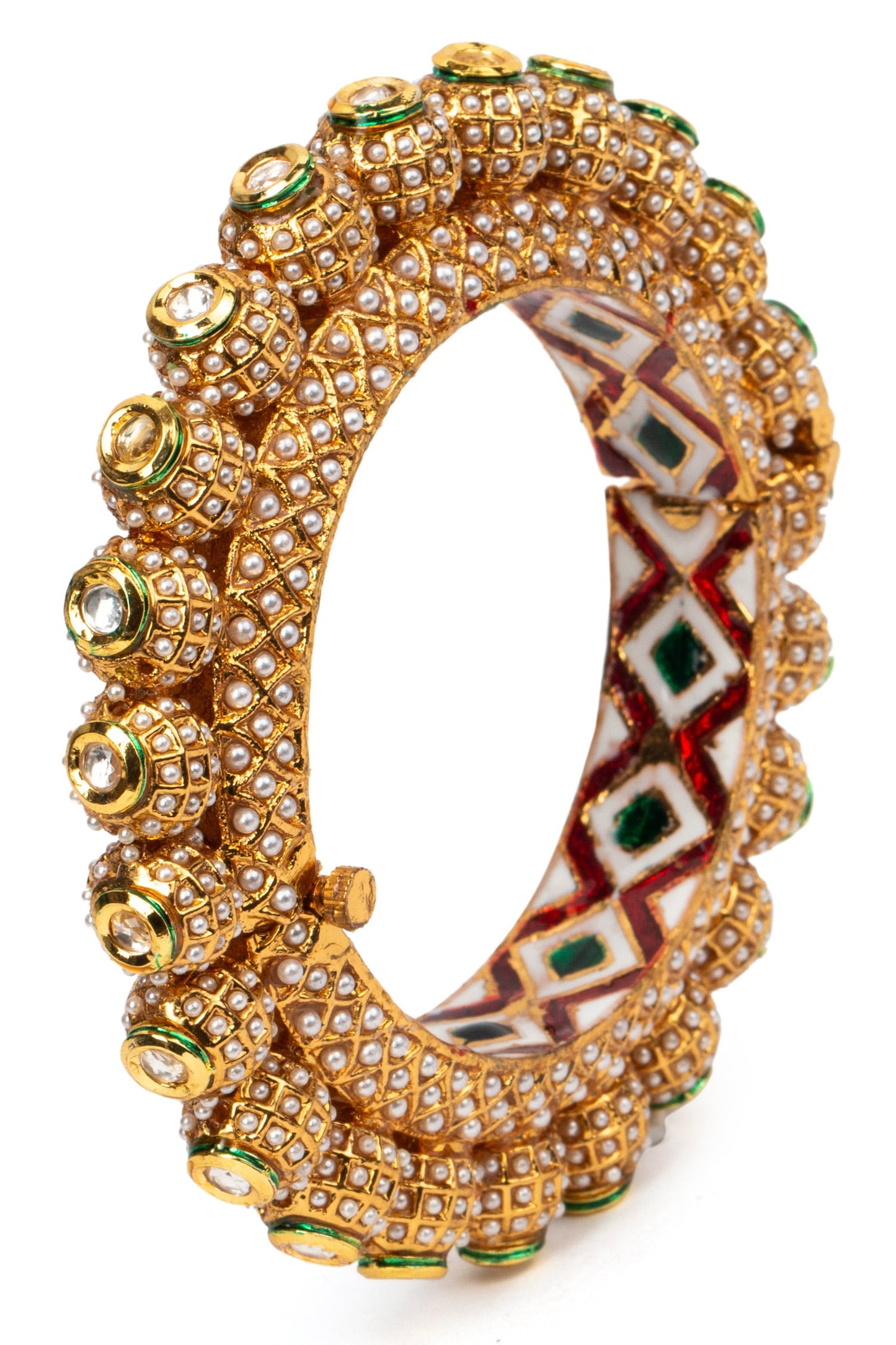 Handcrafted Rajwada Kundan Pacheli Bangle Single Pc 