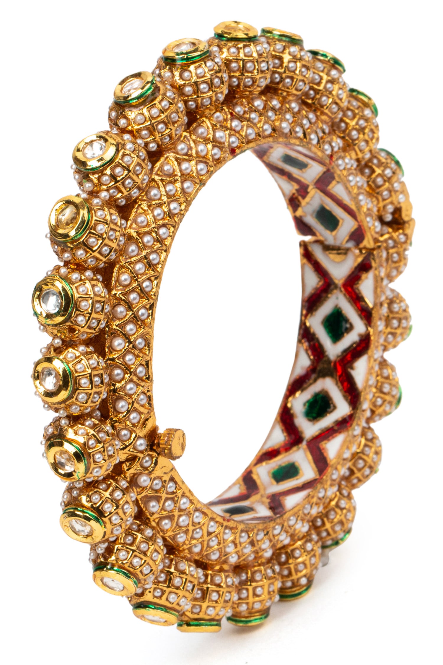 Handcrafted Rajwada Kundan Pacheli Bangle Single Pc 