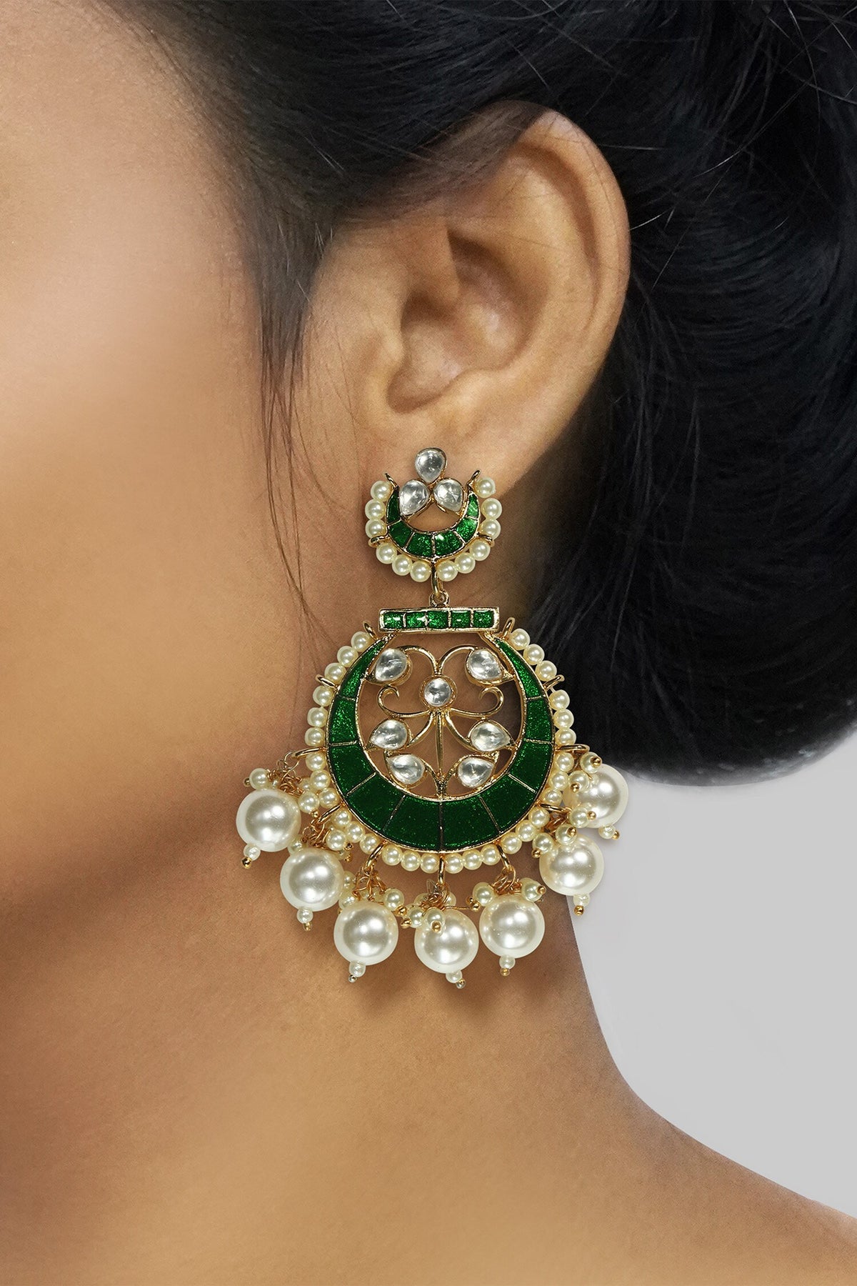 Handcrafted Kundan Meenakari Chandbalis 
