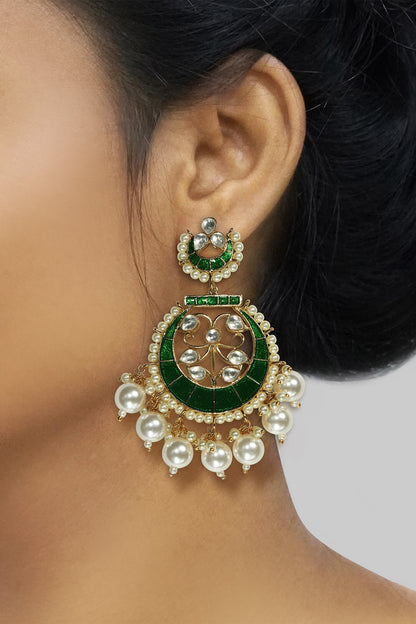 Handcrafted Kundan Meenakari Chandbalis 