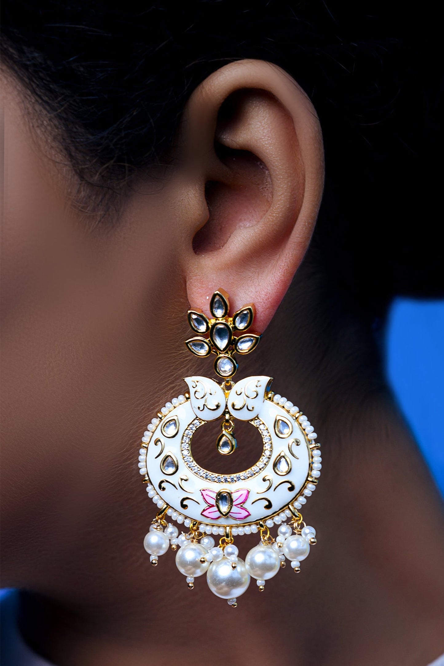 Meenakari Pearl Drop Chandbalis 