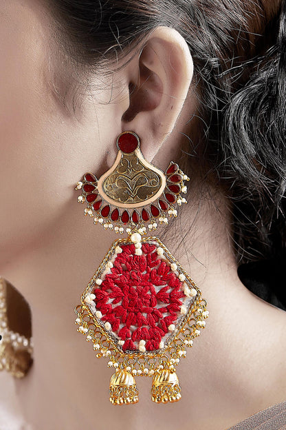 Embroidered Jhumka Danglers 