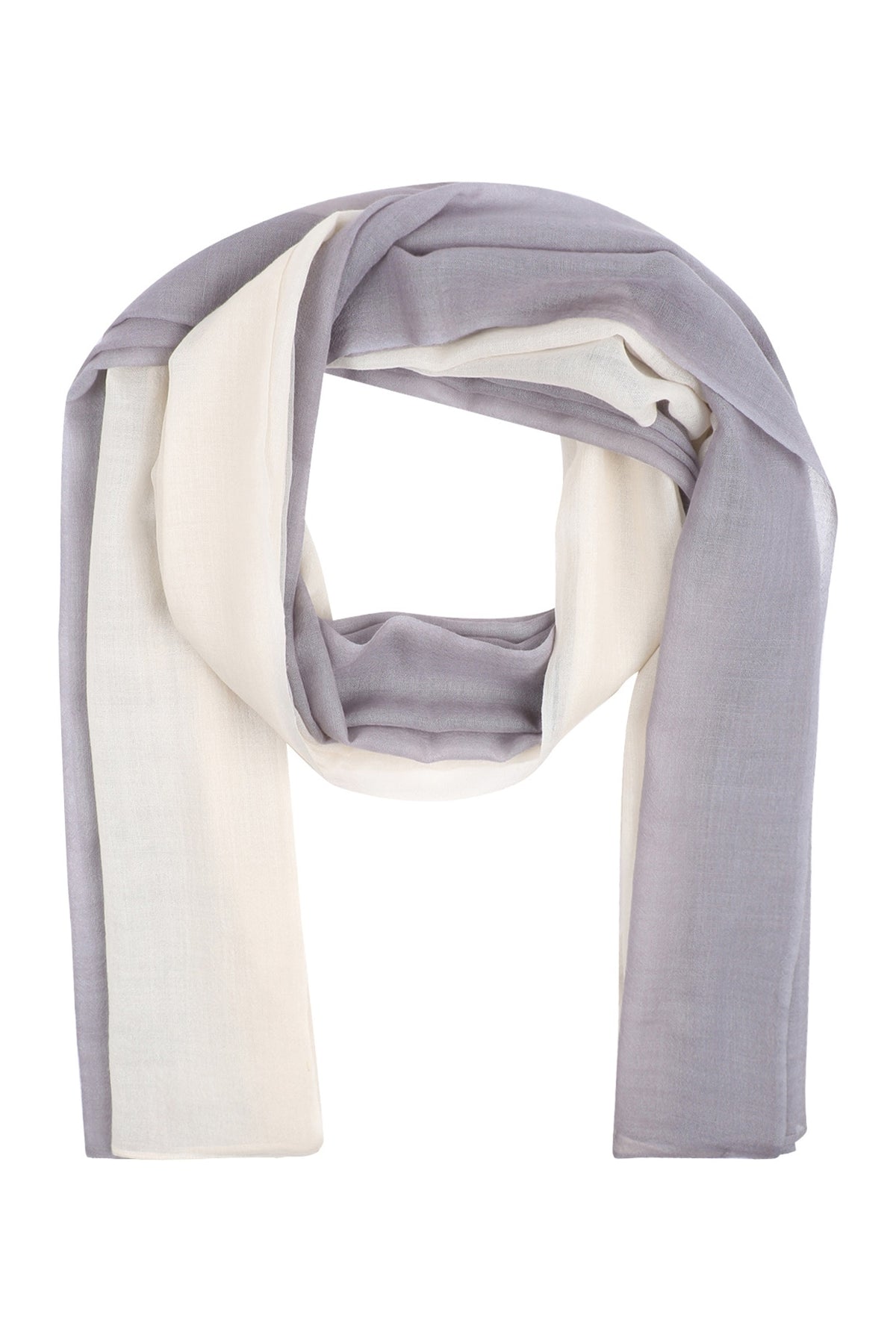 Ecru and Dark Grey Hering Bone Woolen Stole
