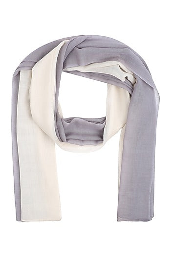 Ecru and Dark Grey Hering Bone Woolen Stole