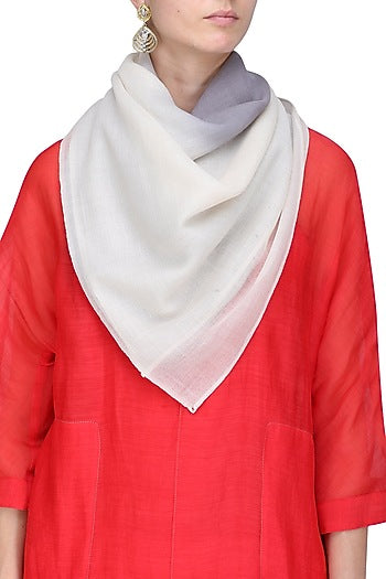 Ecru and Dark Grey Hering Bone Woolen Stole