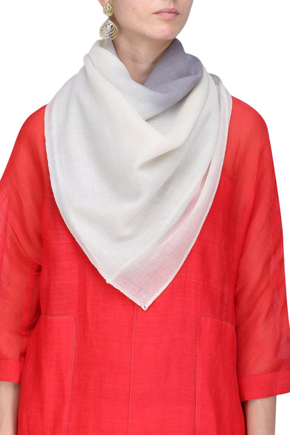 Ecru and Dark Grey Hering Bone Woolen Stole