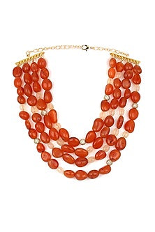 Gold Finish Orange Beaded Necklace