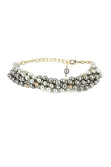 Gold Finish Greenish Grey Shell Pearl Necklace