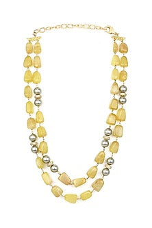Gold Finish Yellow Agate Beaded Necklace