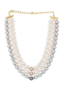 Gold Finish Powder Blue Shell Pearl Necklace