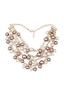 Gold Finish Pearl & Swarovski Necklace