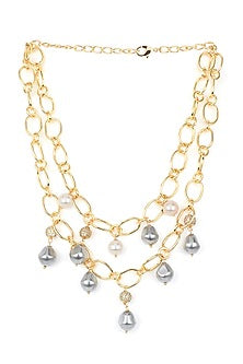 Gold Finish Grey Shell Pearl Necklace