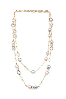 Gold Finish Necklace With Shell Pearls