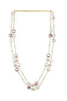 Gold Finish Shell Pearl Necklace In Brass