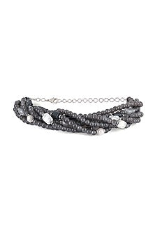 White Finish Dark Grey Agate Beaded Necklace