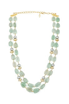 Gold Finish Green Agate Beads Necklace