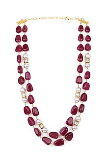 Gold Finish Red Agate Beads Necklace