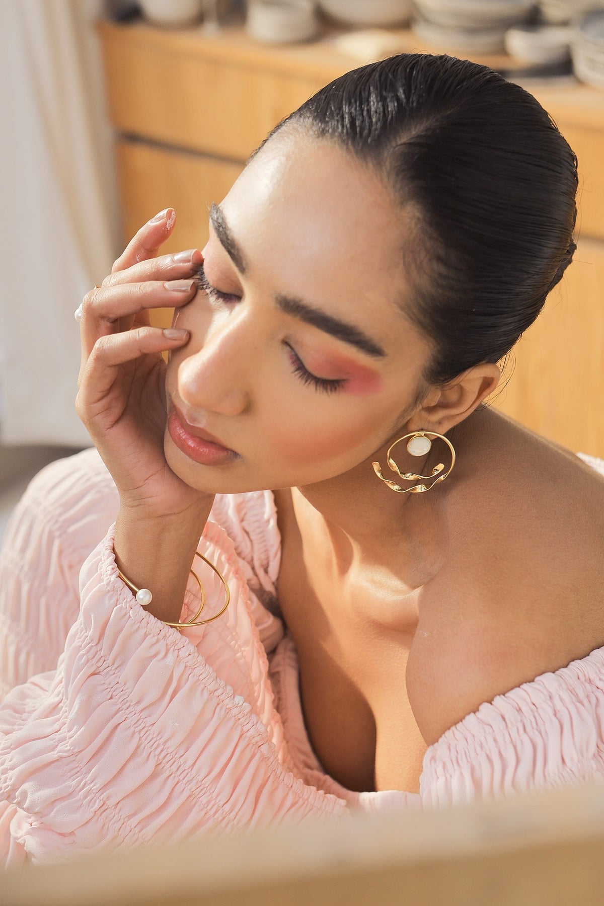 Ava Pearl Embellished Hoops 