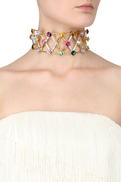 Gold Plated Multicolor Stone Choker Necklace