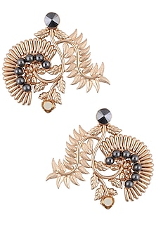 Rose Gold Finisg Blue Stone and Pearl Flower Design Earrings