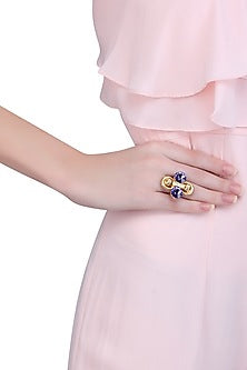 Gold Finish Double Blue Stone Middie Ring