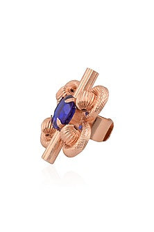 Rose Gold Finish Blue Stone Flower Middie Ring