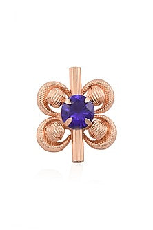 Rose Gold Finish Blue Stone Flower Middie Ring