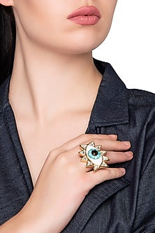 Glod Plated Evil Eye Ring with Swarovski Crystals
