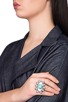 Enamel Evil Eye Ring with Swarovski Crystals