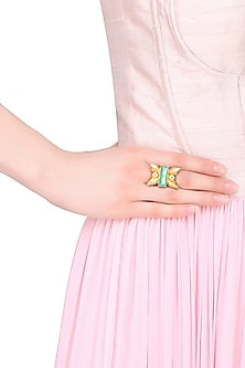 Gold Finish Square Green Semi Precious Adjustable Middie Ring