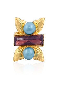 Gold Finish Double Blue Pearl Adjustable Middie Ring