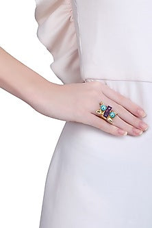 Gold Finish Double Blue Pearl Adjustable Middie Ring