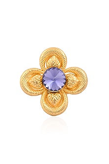 Gold Finish Semi Precious Stones Flower Middie Ring