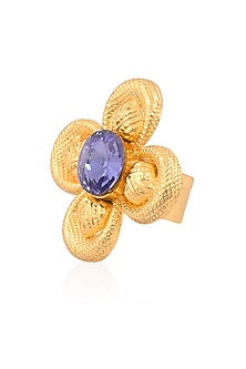 Gold Finish Semi Precious Stones Flower Middie Ring