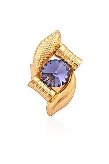 Gold Finish Purple Semi Precious Stones Flower Middie Ring