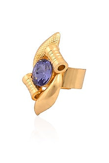 Gold Finish Purple Semi Precious Stones Flower Middie Ring