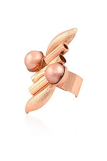 Gold Finish Double Copper Pearl Adjustable Middie Ring