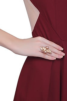 Gold Finish Double Copper Pearl Adjustable Middie Ring
