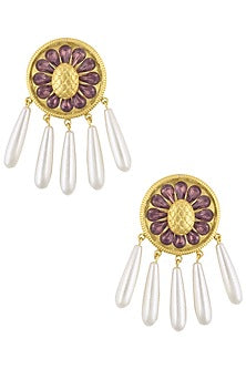 Gold Plated Ethnic White Drop Earrings