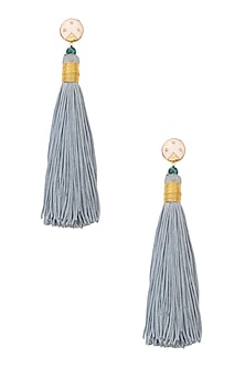 Gold Plated Powder Blue Silk Tassel Earrings