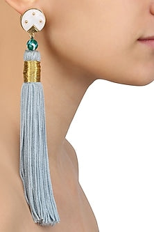 Gold Plated Powder Blue Silk Tassel Earrings