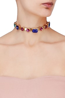 Gold Plated Multicolor Semi Precious Stone Choker
