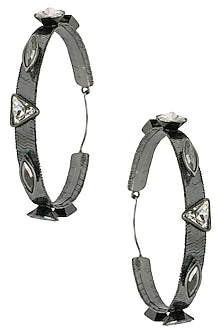 Gunmetal Finish Swarovski Stone Hoop Earrings