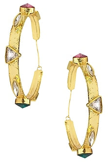 Gold Plated Multicolor Semi Precious Stone Hoop Earrings